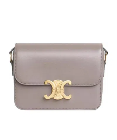 Celine Triomphe Teen Leather Cow Leather Shoulder Bag In Gray