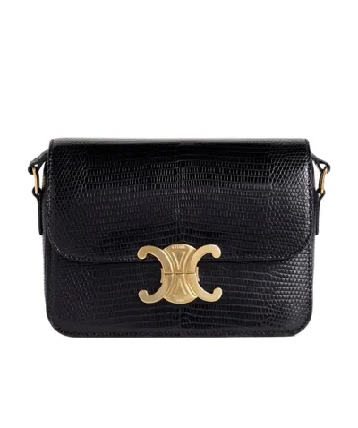 Celine Teen Triomphe Bag In Lizard In Black