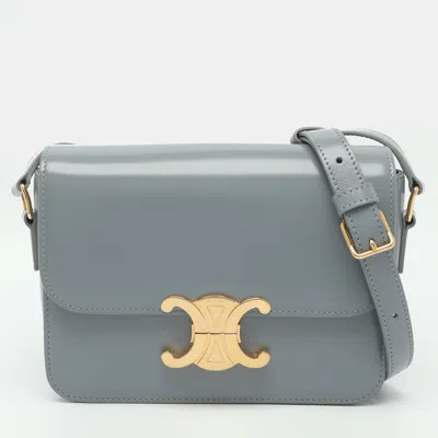 Pre-owned Celine Triomphe Teen Light Blue Shiny Leather Shoulder Bag