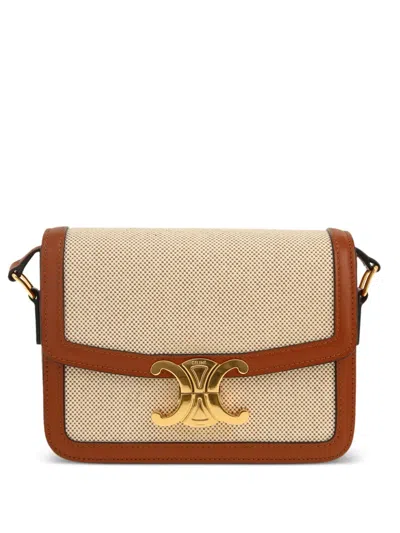 Pre-owned Celine Triomphe Teen Shoulder Bag In Neutral