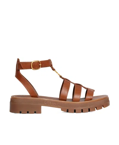 Celine Triomphe Thick Heeled Sandals In Brown