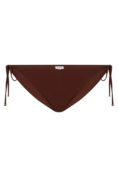 Celine Triomphe Tie Side Bikini Hipster In Brown