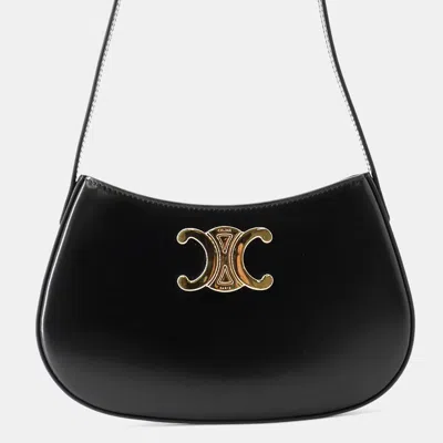 Pre-owned Celine Triomphe Tilley Bag Black Leather Size Medium