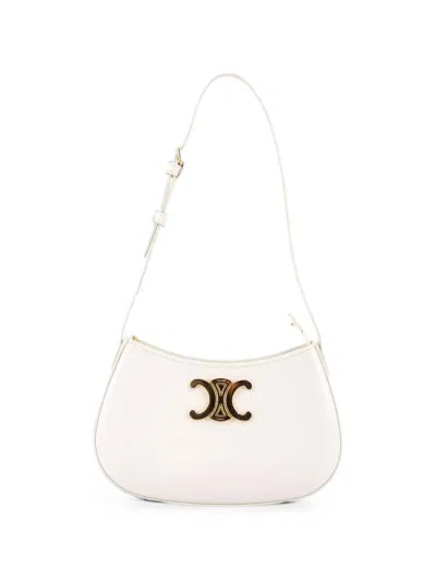 Pre-owned Celine Triomphe Tilly Bag Smooth Calfskin Medium Shoulder Bag In White