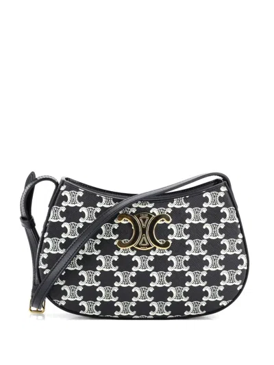 Pre-owned Celine Triomphe Tilly Bag Triomphe Coated Canvas Medium Shoulder Bag In Black