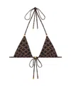 Celine Stretch Fabric Triangle Bikini Top With All-over Logo In Black