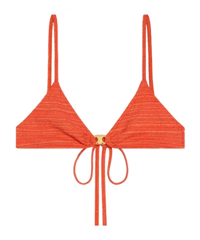 Celine Triomphe Triangle Top In Striped Jersey In Orange