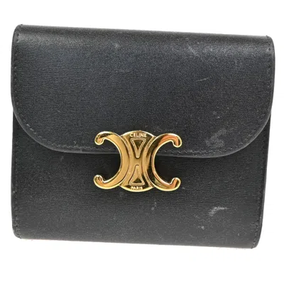 Pre-owned Celine Triomphe Trifold Wallet Leather Black Leather Wallets Accessory ()