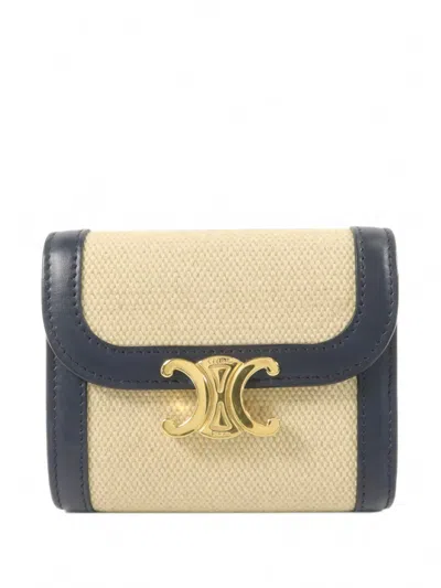 Pre-owned Celine Triomphe Trifold Wallet In Neutrals
