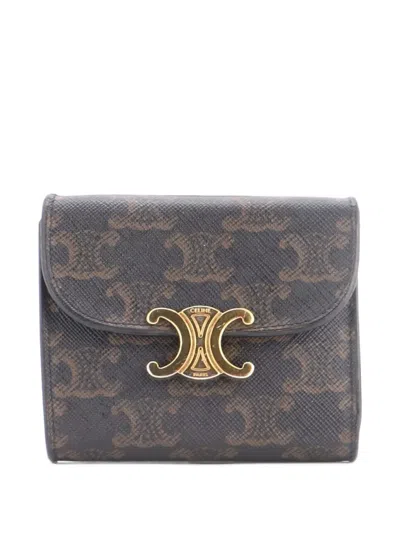 Pre-owned Celine Triomphe Trifold Wallet Triomphe Coated Canvas Small Wallets In Brown