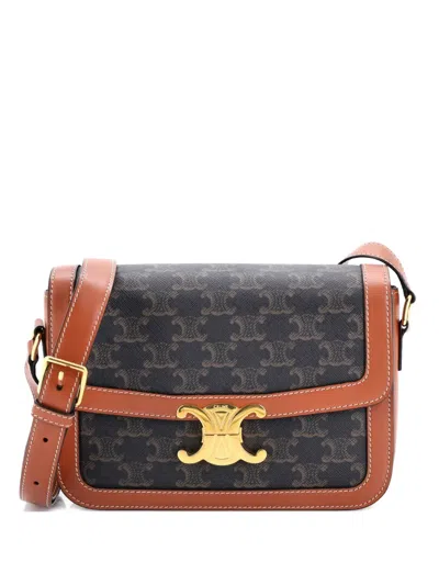 Pre-owned Celine Triomphe Triomphe Coated Canvas Medium Shoulder Bag In Brown