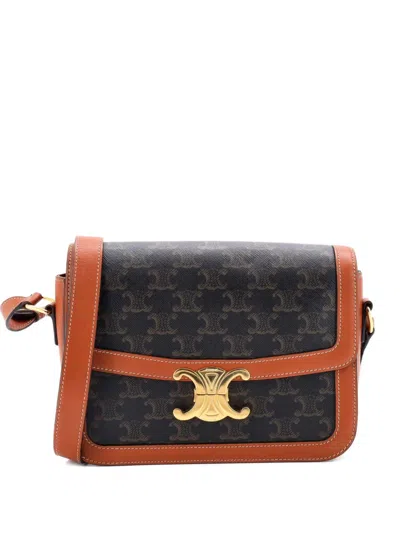 Pre-owned Celine Triomphe Triomphe Coated Canvas Medium Shoulder Bag In Brown