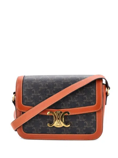 Pre-owned Celine Triomphe Triomphe Coated Canvas Medium Shoulder Bag In Brown