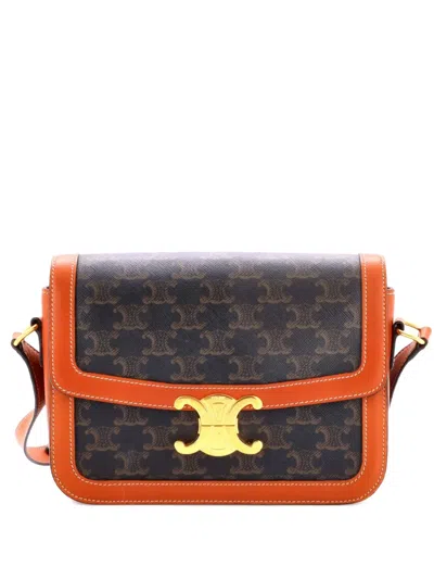 Pre-owned Celine Triomphe Triomphe Coated Canvas Medium Shoulder Bag In Brown