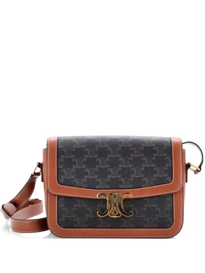 Pre-owned Celine Triomphe Triomphe Coated Canvas Medium Shoulder Bag In Brown