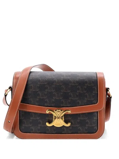 Pre-owned Celine Triomphe Triomphe Coated Canvas Medium Shoulder Bag In Brown