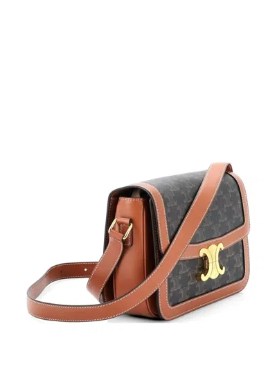 Pre-owned Celine Triomphe Triomphe Coated Canvas Medium Shoulder Bag In Brown