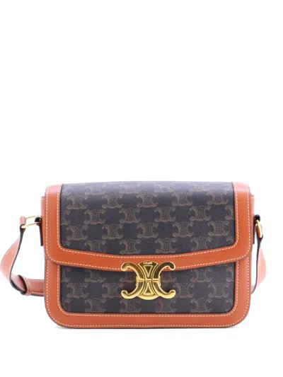 Pre-owned Celine Triomphe Triomphe Coated Canvas Medium Shoulder Bag In Brown