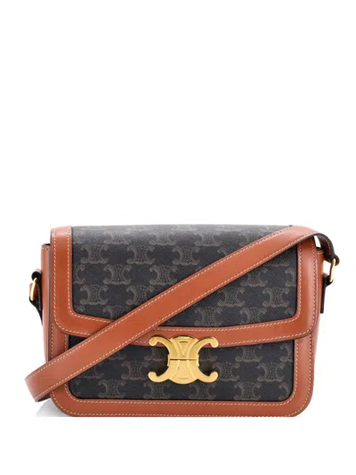 Pre-owned Celine Triomphe Triomphe Coated Canvas Medium Shoulder Bag In Brown