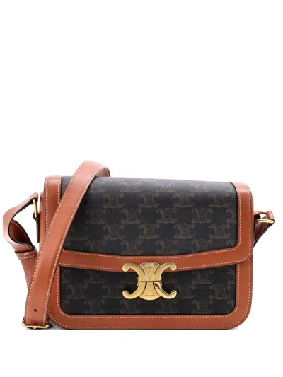 Pre-owned Celine Triomphe Triomphe Coated Canvas Medium Shoulder Bag In Brown