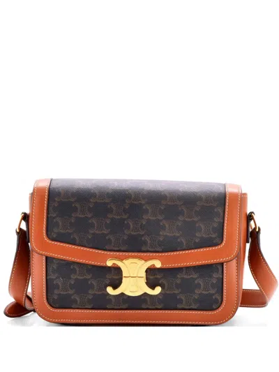 Pre-owned Celine Triomphe Triomphe Coated Canvas Medium Shoulder Bag In Brown