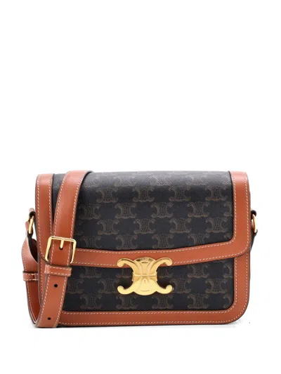 Pre-owned Celine Triomphe Triomphe Coated Canvas Medium Shoulder Bag In Brown