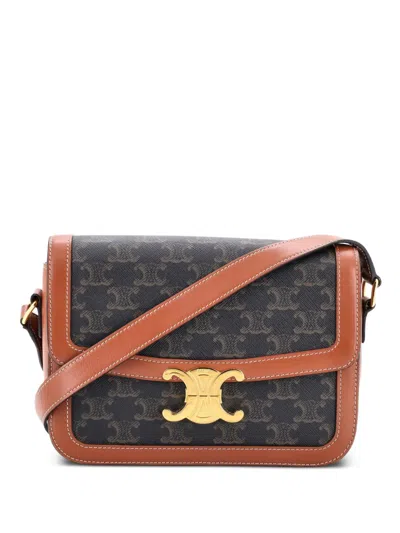 Pre-owned Celine Triomphe Triomphe Coated Canvas Medium Shoulder Bag In Brown