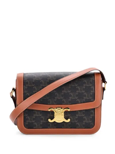 Pre-owned Celine Triomphe Triomphe Coated Canvas Medium Shoulder Bag In Brown