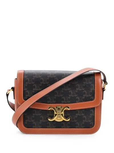 Pre-owned Celine Triomphe Triomphe Coated Canvas Medium Shoulder Bag In Brown