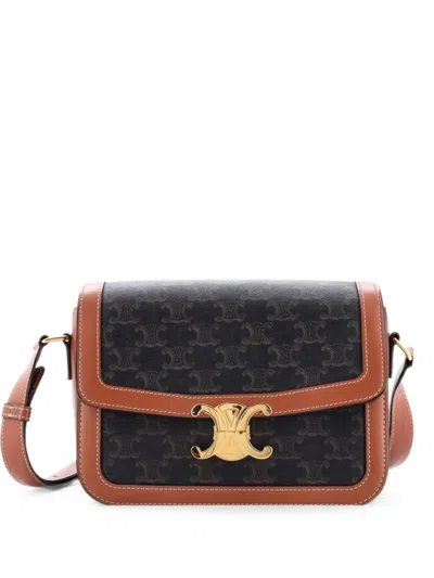 Pre-owned Celine Triomphe Triomphe Coated Canvas Medium Shoulder Bag In Brown