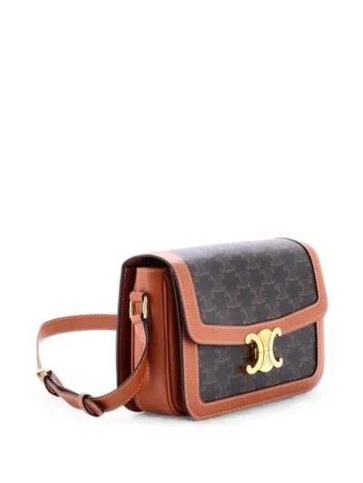 Pre-owned Celine Triomphe Triomphe Coated Canvas Medium Shoulder Bag In Brown