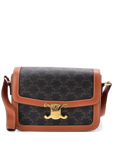 Pre-owned Celine Triomphe Triomphe Coated Canvas Medium Shoulder Bag In Brown