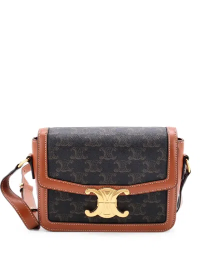 Pre-owned Celine Triomphe Triomphe Coated Canvas Teen Shoulder Bag In Black