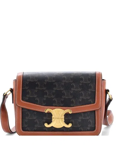 Pre-owned Celine Triomphe Triomphe Coated Canvas Teen Shoulder Bag In Brown