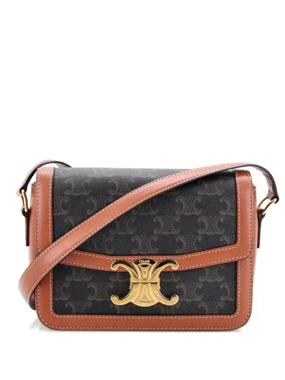 Pre-owned Celine Triomphe Triomphe Coated Canvas Teen Shoulder Bag In Brown
