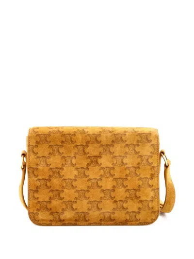 Pre-owned Celine Triomphe Triomphe Suede Teen Shoulder Bag In Brown