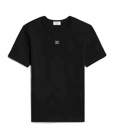 Celine Triomphe T-shirt In Ribbed Cotton Jersey In Black