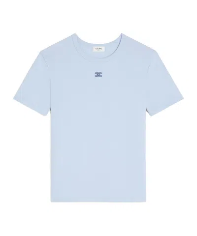 Celine Triomphe T-shirt In Ribbed Cotton Jersey In Blue