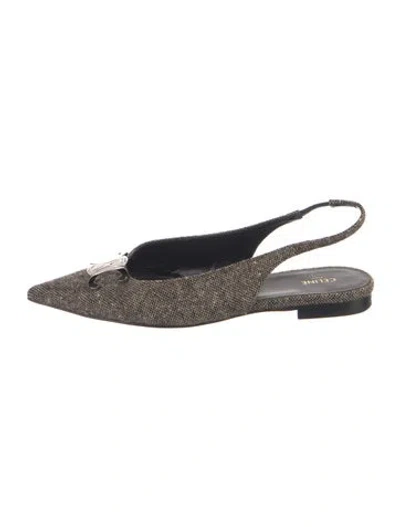 Pre-owned Celine Triomphe Tweed Pattern Slingback Flats In Multicolor