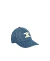 Celine Triomphe Union Washed Denim Baseball Cap In Blue