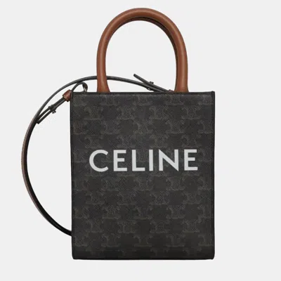 Pre-owned Celine Triomphe Vertical Burnt Canvas Tote Bag In Brown