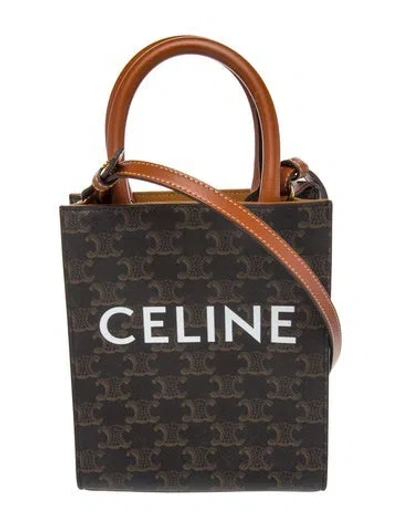 Pre-owned Celine Triomphe Vertical Cabas Mini In Brown