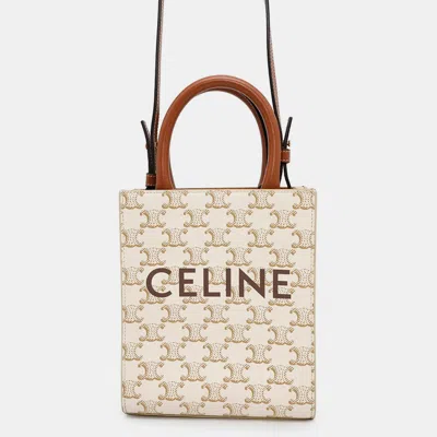 Pre-owned Celine Triomphe Vertical Cabas White Pvc Leather Size Mini