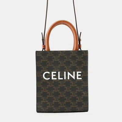 Pre-owned Celine Triomphe Vertical Cover Mini Tan Pvc Leather Size Mini In Brown