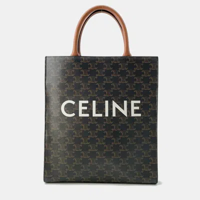 Pre-owned Celine Triomphe Vertical Hippo Tan Pvc Coated Canvas Leather Size Small