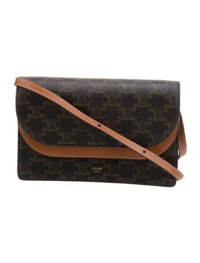 Pre-owned Celine Triomphe Wallet On Strap In Brown
