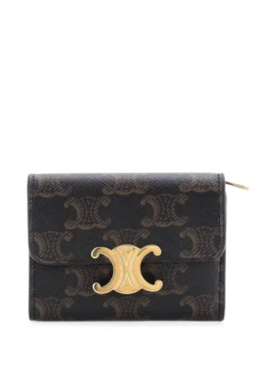 Pre-owned Celine Triomphe Wallet With Coin Purse Triomphe Coated Canvas Compact Small Wallets In Brown