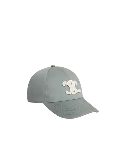 Celine Triomphe Washed Cotton Baseball Cap In Blue-gray