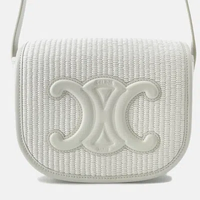 Pre-owned Celine Triomphe White Raffia Leather Shoulder Bag