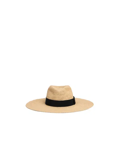 Celine Triomphe Wide-brimmed Hat In Raffia In Natural/black